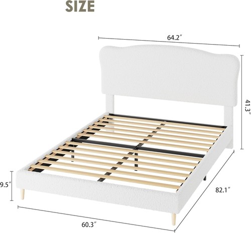 Bouclé white double bed - double, frame