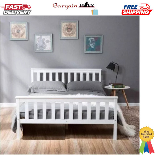 White 4ft small double wooden - small,
