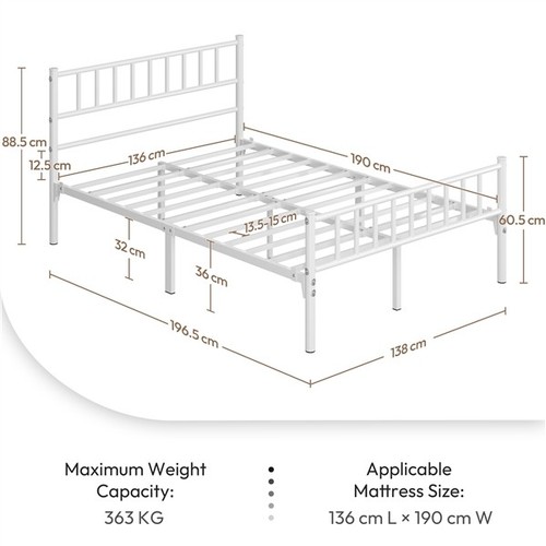 Double metal bed frame - double, with