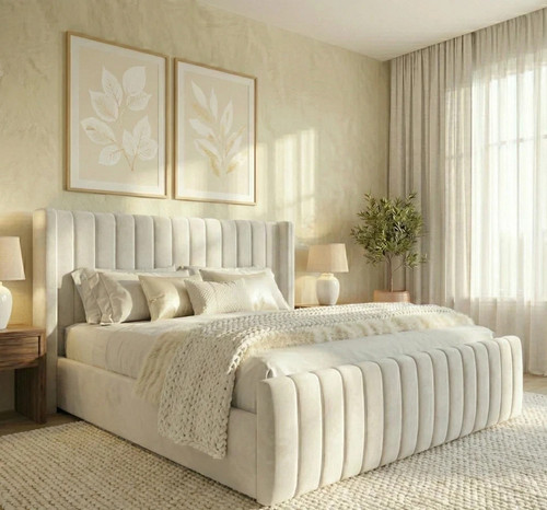 Winged upholstered bed frame - winged,